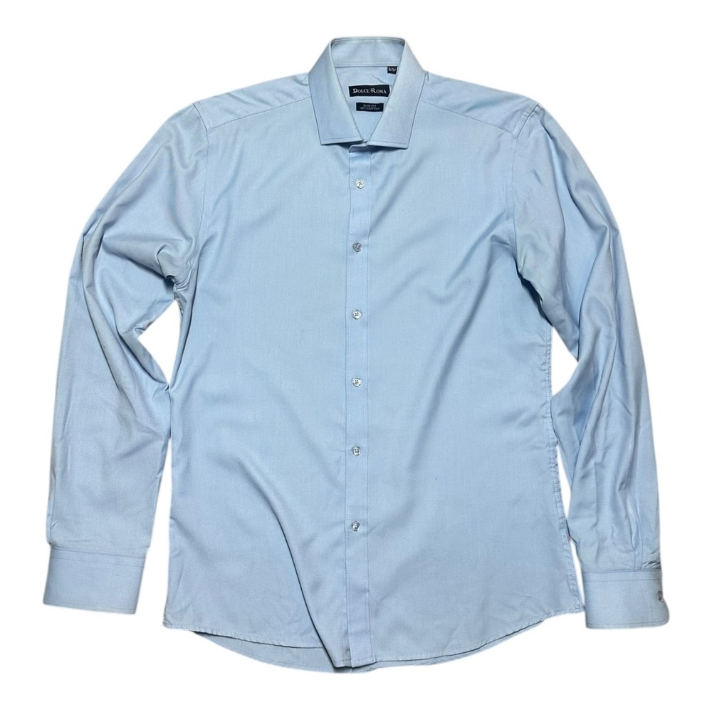 Dolce Roma Men's Slim Fit Dress Shirt Medium Light Blue Cotton EUC